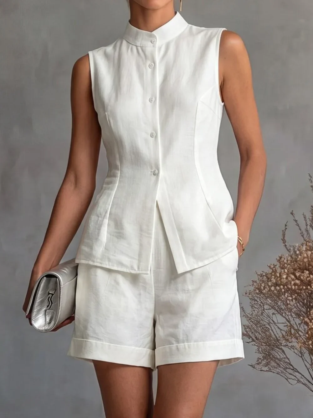 White Boho Women's Camisole And Shorts Set